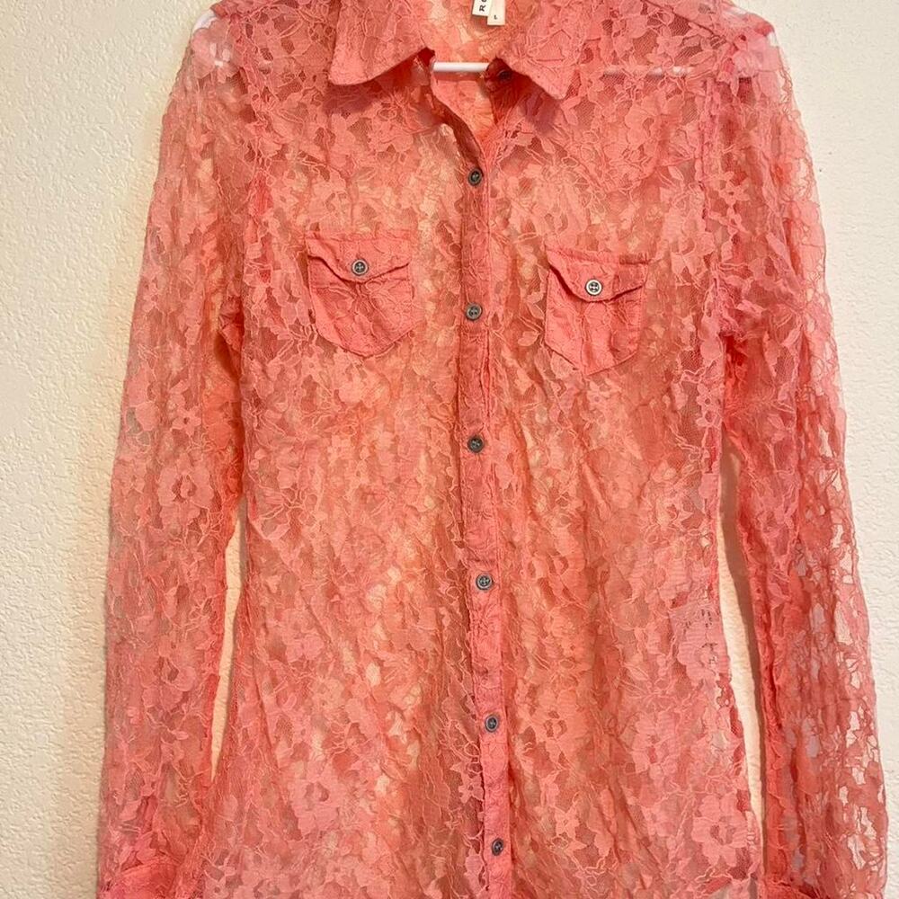 Roper pink lace button up Country Cowgirl Top Size L
